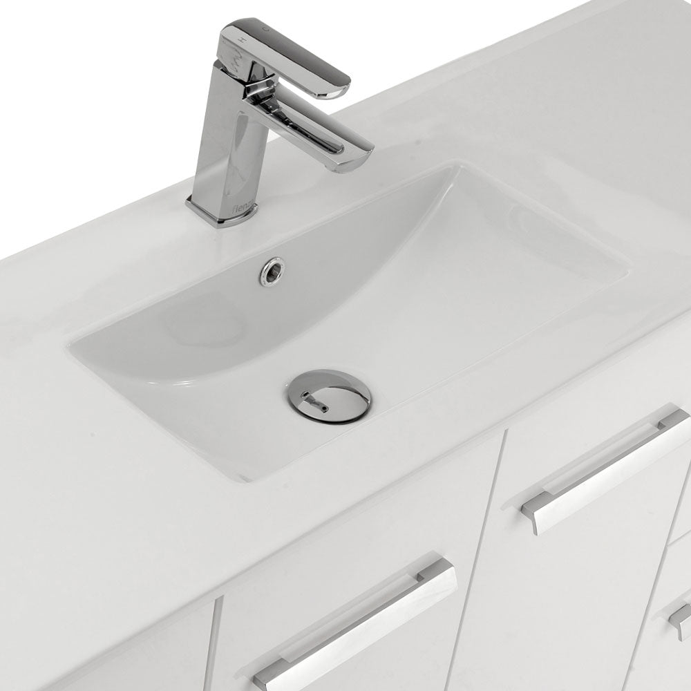 Fienza Delgado Slim 900 Gloss White Wall Hung Vanity, Left Drawers, 1 Tap Hole, With Overflow ,