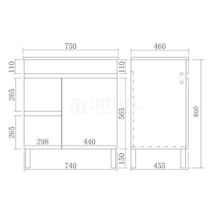 Essence Wood Grain Freestanding Vanity with 1 Door and 2 Drawers Left Side Oak 740W X 860H X 455D ,
