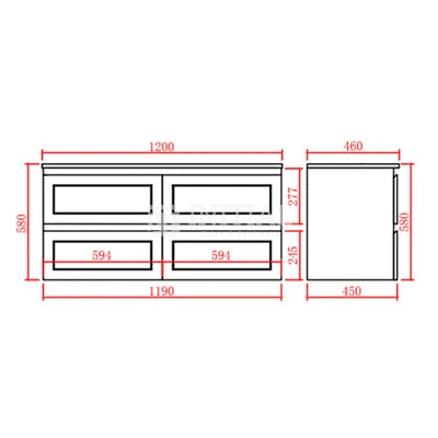 Fremantle Hampton Style Matte White Wall Hung Vanity Cabinet & Ceramic Top Double Bowl 1200W X 450H X 560D ,