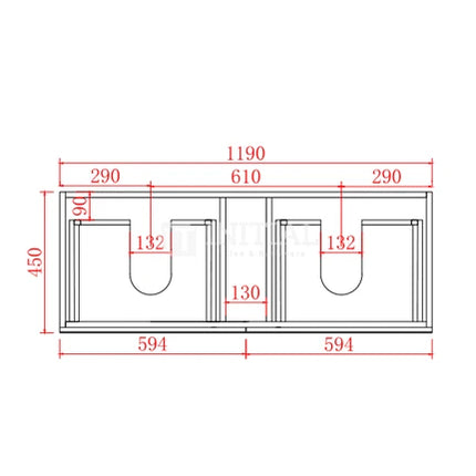 Fremantle Hampton Style Matte White Wall Hung Vanity Cabinet & Ceramic Top Double Bowl 1200W X 450H X 560D ,