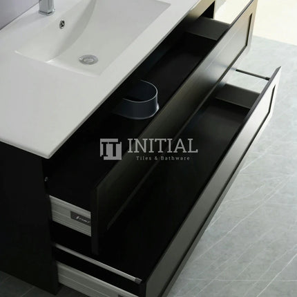 Fremantle Hampton Style Matte Black Wall Hung Vanity Cabinet & Ceramic Top Single Bowl 1190W X 450H X 560D ,