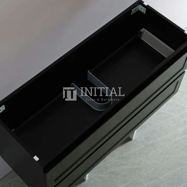 Fremantle Hampton Style Matte Black Wall Hung Vanity Cabinet & Ceramic Top Single Bowl 1190W X 450H X 560D ,