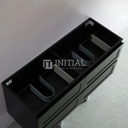 Fremantle Hampton Style Matte Black Wall Hung Vanity Cabinet & Ceramic Top Double Bowl 1200W X 450H X 560D ,