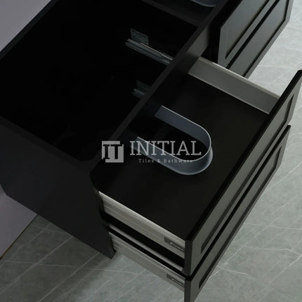 Fremantle Hampton Style Matte Black Wall Hung Vanity Cabinet & Ceramic Top Double Bowl 1200W X 450H X 560D ,