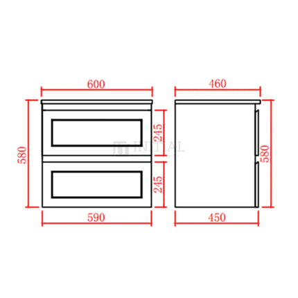 Fremantle Hampton Style Matte Black Wall Hung Vanity 590W X 450H X 560D ,