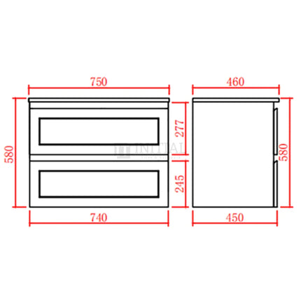 Fremantle Hampton Style Matte Black Wall Hung Vanity 740W X 450H X 560D ,