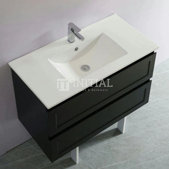 Fremantle Hampton Style Matte Black Wall Hung Vanity Cabinet & Ceramic Top 890W X 450H X 560D ,