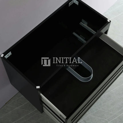 Fremantle Hampton Style Matte Black Wall Hung Vanity Cabinet & Ceramic Top 890W X 450H X 560D ,
