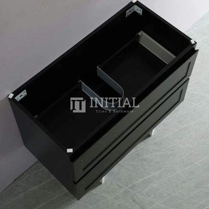 Fremantle Hampton Style Matte Black Wall Hung Vanity Cabinet & Ceramic Top 890W X 450H X 560D ,