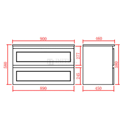 Fremantle Hampton Style Matte Black Wall Hung Vanity Cabinet & Ceramic Top 890W X 450H X 560D ,