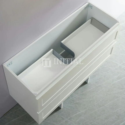Fremantle Hampton Style Matte White Wall Hung Vanity Cabinet & Ceramic Top Single Bowl 1190W X 450H X 560D ,