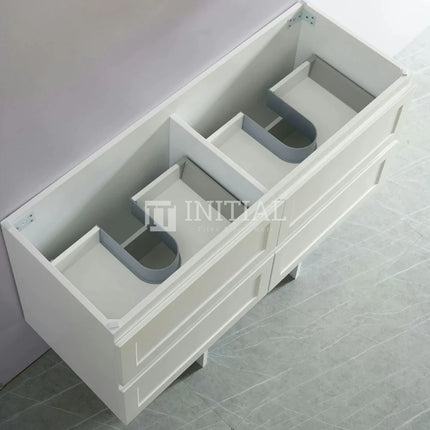 Fremantle Hampton Style Matte White Wall Hung Vanity Cabinet & Ceramic Top Double Bowl 1200W X 450H X 560D ,