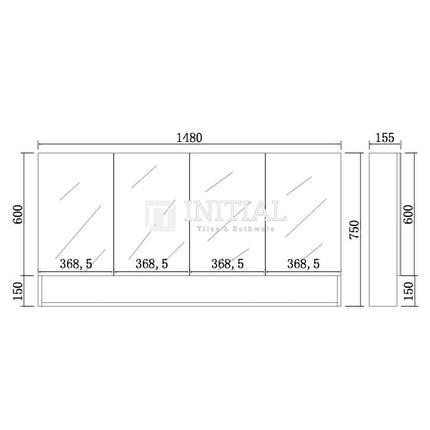 Fremantle 1500 Shaving Cabinet, Matte White, 4 Solid Doors ,
