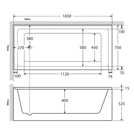 Fienza Sentor 1650 Acrylic Corner Bathtub, Gloss White ,