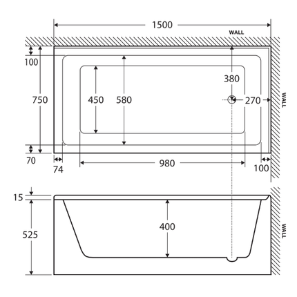 Fienza Sentor 1500 Acrylic Corner Bathtub, Gloss White ,