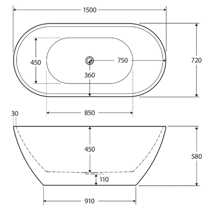 Fienza Koko 1500 Freestanding Acrylic Bathtub, Matte White ,