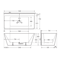 Fienza Delta 1500 Back To Wall Acrylic Bathtub, Gloss White ,