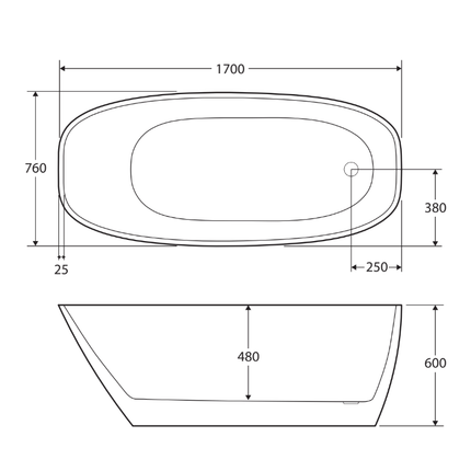 Fienza Athenia 1700 Freestanding Acrylic Bathtub, Gloss White, Slim Edge ,