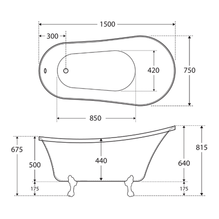Fienza Clawfoot Freestanding Acrylic Bathtub, Gloss White, Chrome Feet ,