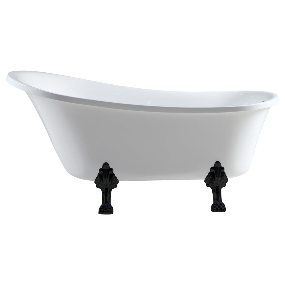 Fienza Clawfoot Freestanding Acrylic Bathtub, Gloss White, Matte Black Feet ,