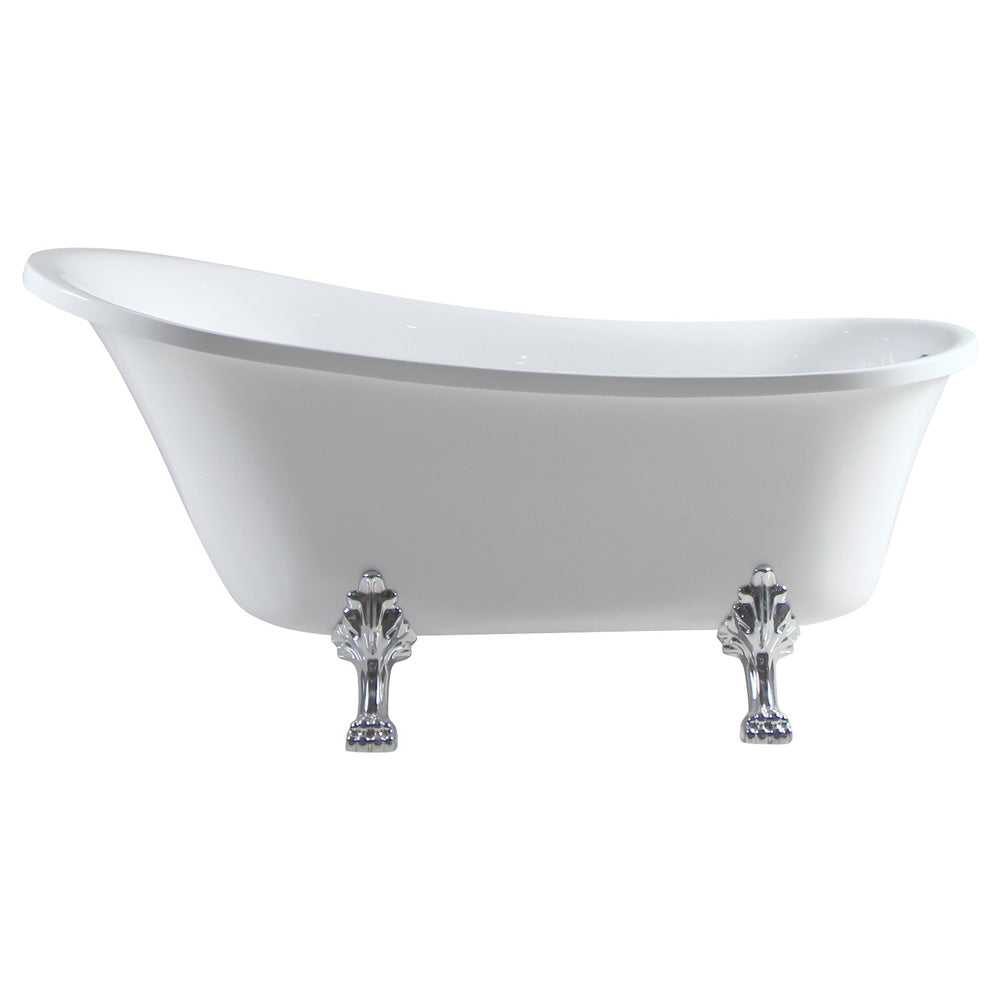 Fienza Clawfoot Freestanding Acrylic Bathtub, Gloss White, Chrome Feet ,