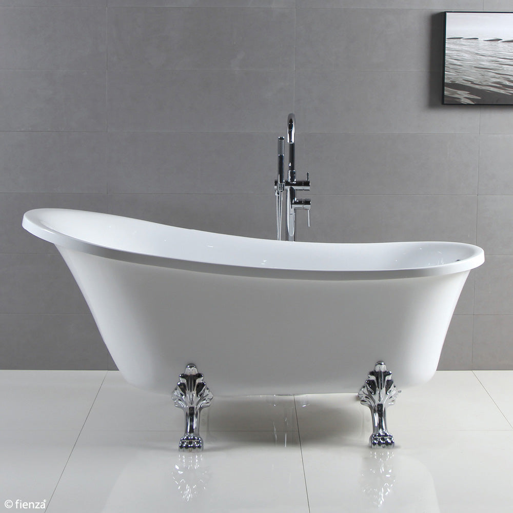 Fienza Clawfoot Freestanding Acrylic Bathtub, Gloss White, Chrome Feet ,