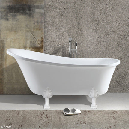 Fienza Clawfoot Freestanding Acrylic Bathtub, Gloss White, Semi Gloss White Feet ,