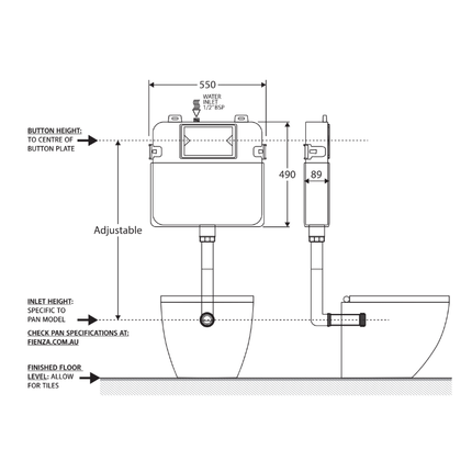 Fienza R&T In Wall Cistern for Floor Mounted / Wall Faced Pan ,