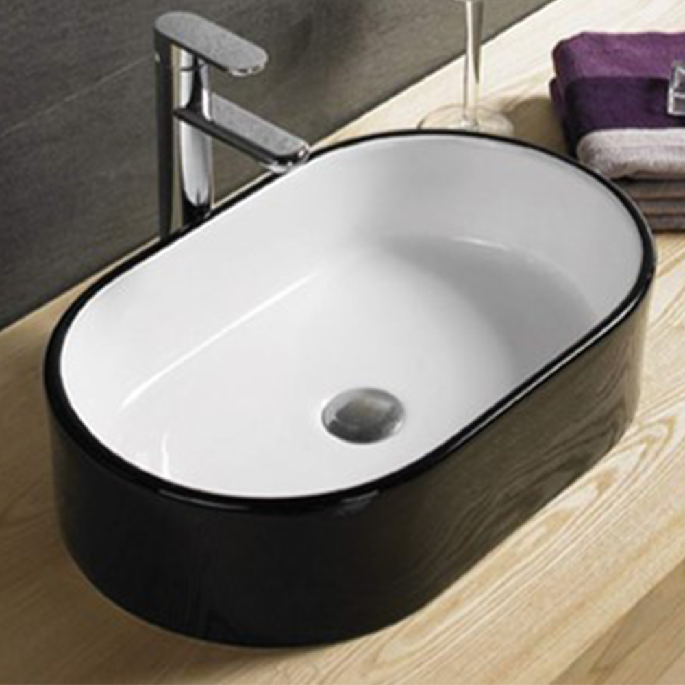 Gloss Oval Above Counter Basin Black & White 550X350X140 ,