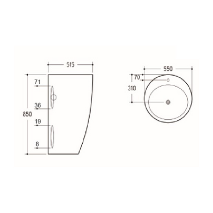 Gloss Round Freestanding Ceramic Floor Basin White 550X515X850 ,
