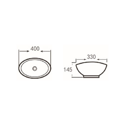 Gloss Oval Above Counter Basin White 410X330X145 ,