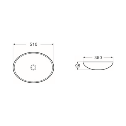 Gloss Oval Above Counter Basin White 510X350X95 ,