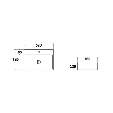 Gloss Rectangle Hand Wash Basin White 520X360X120 ,