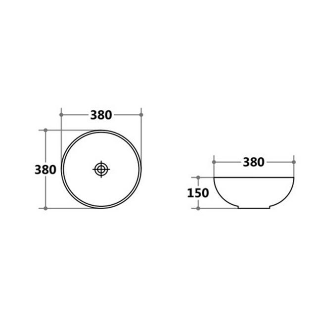 Gloss Round Above Counter Basin White 385X385X150 ,