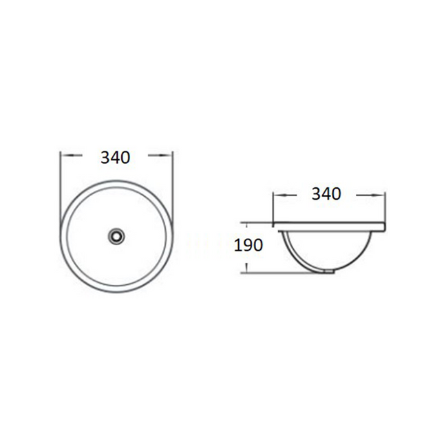 Gloss Round Undermount / Counter Basin White 340X340X190 ,