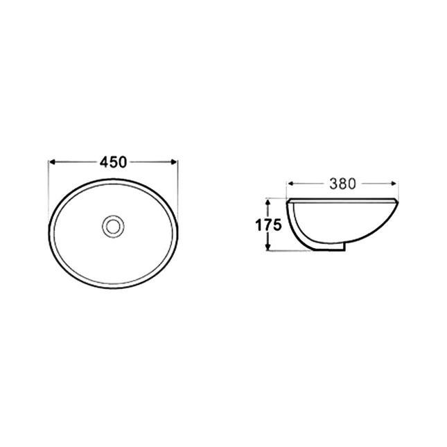 Gloss Oval Undermount / Counter Basin White 450X380X175 ,