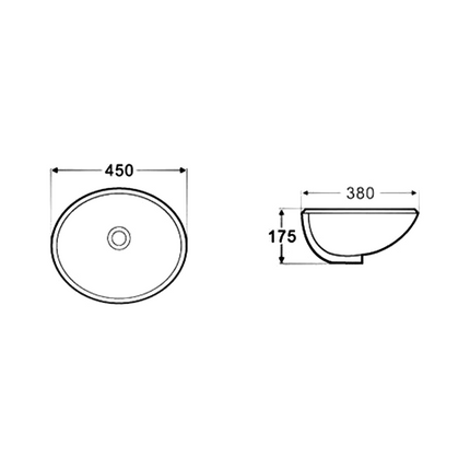 Gloss Oval Undermount / Counter Basin White 450X380X175 ,