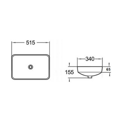Gloss Rectangle Insert Fine Ceramic Basin White 515X340X155 ,