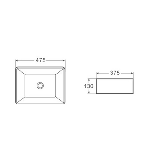 Gloss Rectangle Above Counter Basin White 475X375X130 ,