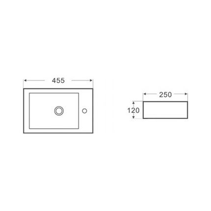 Gloss Rectangle Wall Hung Ceramic Basin White 455X250X120 ,