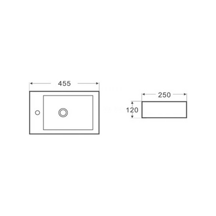 Gloss Rectangle Wall Hung Ceramic Basin White 455X250X120 ,