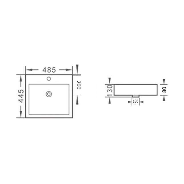 Gloss Rectangle Insert Fine Ceramic Basin White 485X440X130 ,