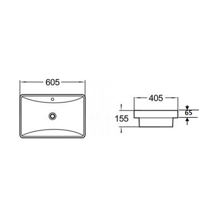 Gloss Rectangle Insert Fine Ceramic Basin White 605X405X155 ,