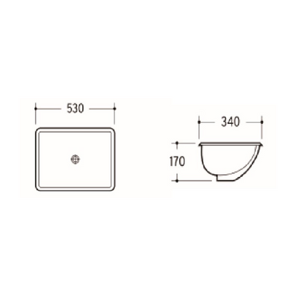 Gloss Rectangle Undermount / Counter Basin White 530X340X170 ,