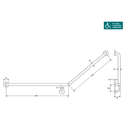 Fienza Accessible Toilet Care Kit 2 with Left Hand 40° Rail ,