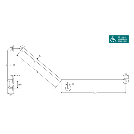 Fienza Accessible Toilet Care Kit 2 with Right Hand 40° Rail ,