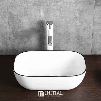Above Counter Square Round Basin Skyline gloss white black edge 460x330x135 ,
