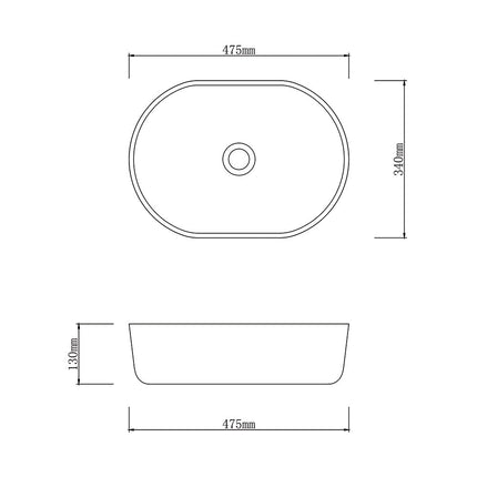 Porcelain Above Counter Basin 475x340x130 ,