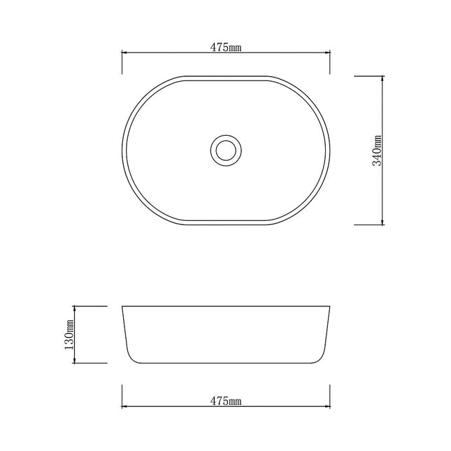 Porcelain Above Counter Basin 475x340x130 ,