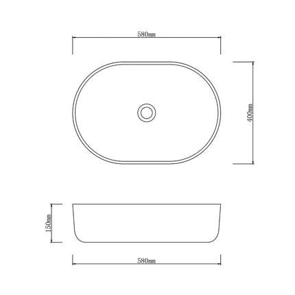 Porcelain Above Counter Basin 580x400x150 ,